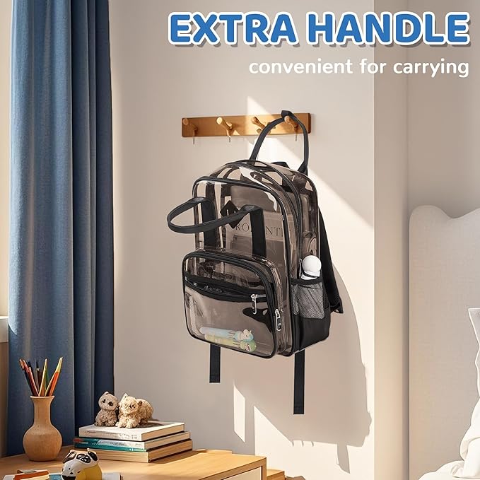 MOONBABY Small Clear Backpack for School Transparent Bookbag for Kids Heavy Duty PVC See Through Backpack Stadium Approved