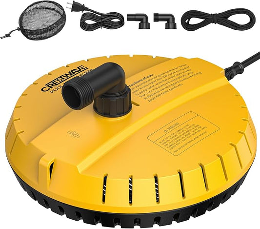 Crestwave Automatic Pool Cover Pump, 115V Submersible Water Pump for Pool Draining, 25FT Power Cord, 1-Year Warranty, Water Removal for Swimming Pool, Hot Tub, Fish Tanks, Pond, 2 Adapters, Yellow