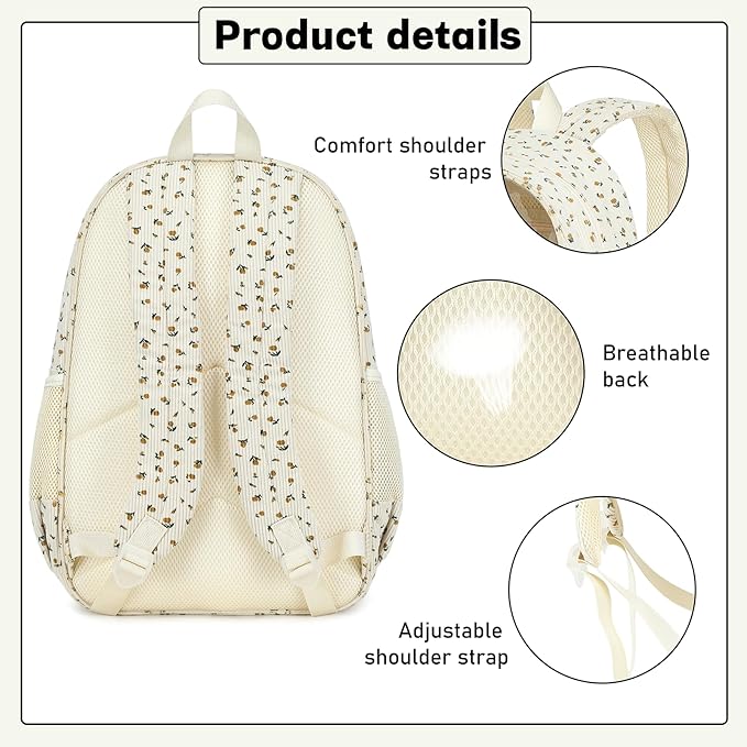 CAMTOP Clear Backpack Heavy Duty Transparent Bag See Through BookBag for Student School Work Festival Sport Travel (Beige Yellow Flowers)