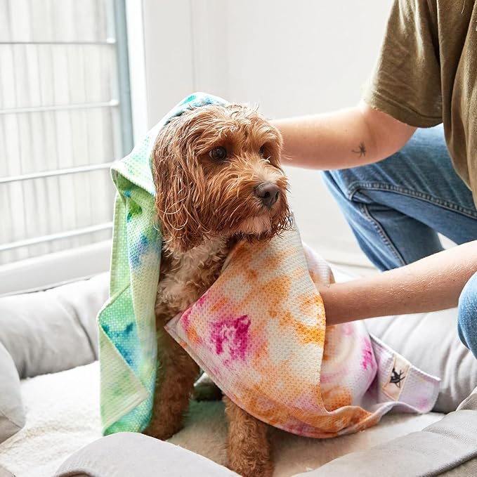 Dock & Bay Pet Towel - Super Absorbent & Quick Drying Dog Towels with Bag - 100% Recycled - Sunset Splash, Medium (90x50cm, 35x19)