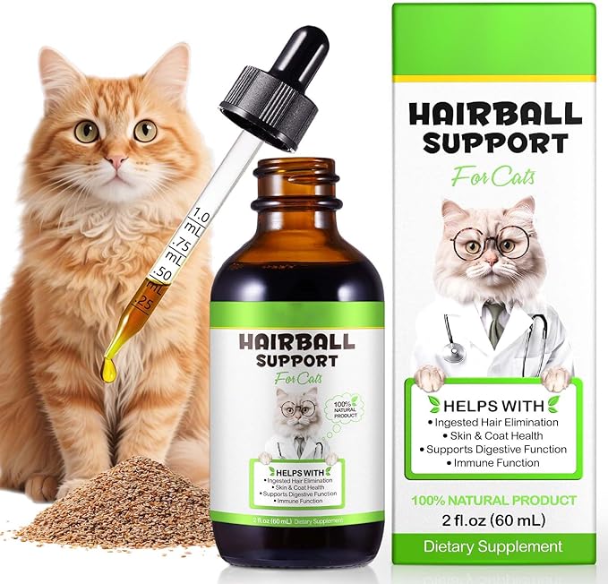 Cat Hairball Remedy Drops, Hairball Treatment for Cats, Supports Skin & Coat, Digestion, Cat Furball Treatment, Helps Eliminate and Prevent Hairballs for Indoor Cats and Kittens, 2 fl oz
