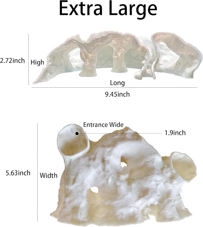 Aquarium Cave Decor，Under Gravel Tunnel Hideout with Viewing Ports, Substrate-Friendly Fish Tank Decoration for Pleco, Shrimp & Corydoras (Mud red, Extra Large)