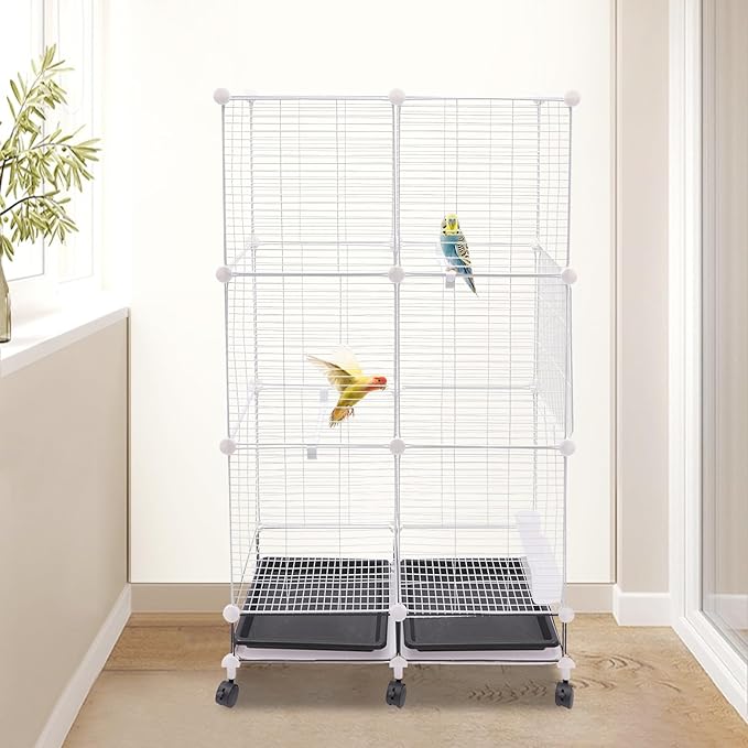 49in Metal Bird Cage Large Parakeet Cages for Parrot, Cockatiel, Lovebird, Pigeon Pagoda Bird House with Rolling Stand,Feeding Bowls & Waterer (Iron-49in)