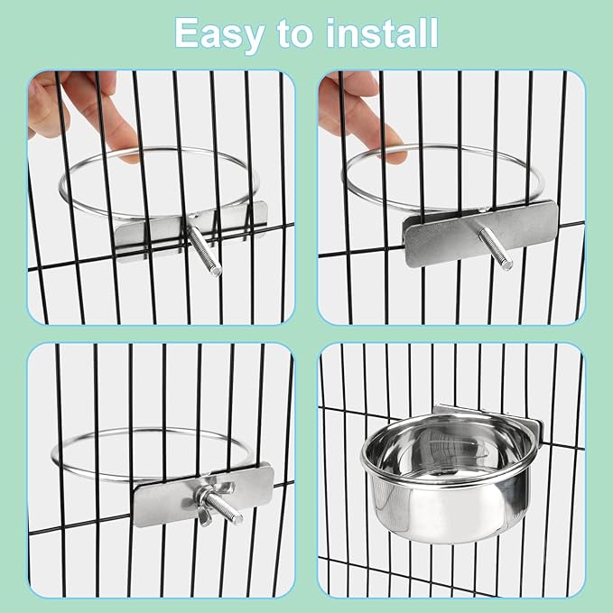 Hypeety Stainless Steel Food Water Bowl for Pet Bird Crates Cages Coop Dog Cat Parrot Bird Rabbit Pet 2PCS (Small,3.9 * 1.9in)