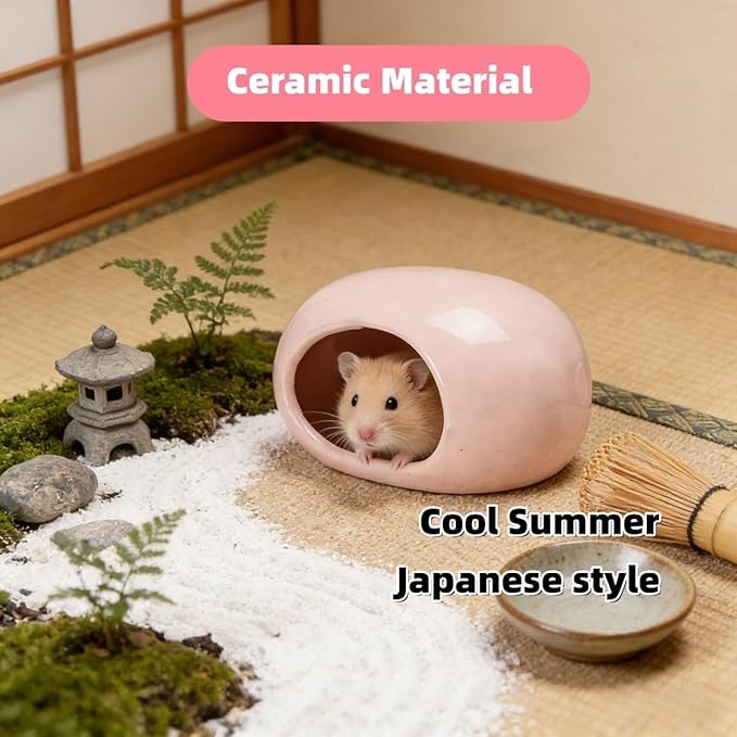 Ceramic Hamster Hideout Large Cool Summer Cute Guinea Pig Bed House for Dwarf Hamsters, Mices, Gerbils and Small Pets (Pink,L)