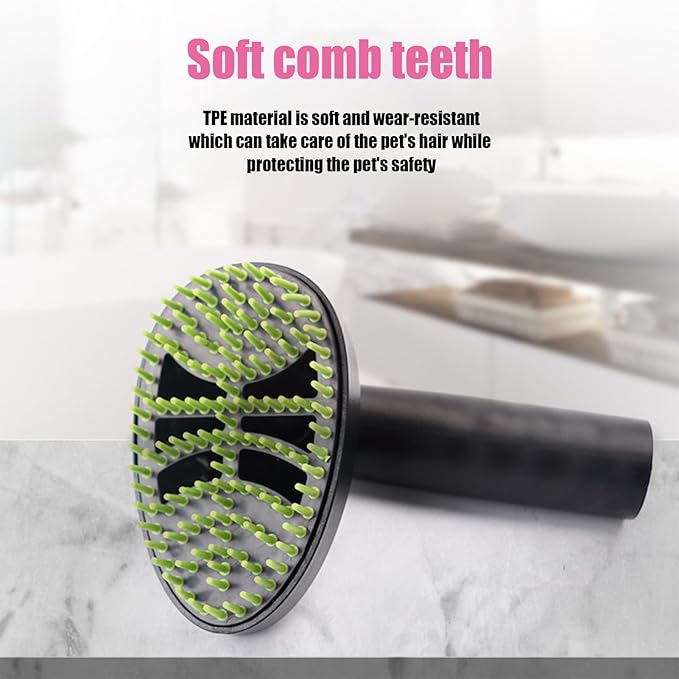 Pet Vacuum Brush - Removes Loose Hair Gently, 2 Head Attachment Kit + Pressure Relief Hole, Suction Control Design, Durable PP plasticc Body + Lightweight 160g - | for Long Haired Dog & Cat Coat Care