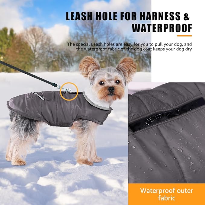 iBuddy Dog Winter Coat for Extra Small Dogs, Easy on XS Dog Snow Jacket Velcro Waterproof Pet Puffer Clothes with Harness Hole Adjustable Reflective Quilted Dog Cold Weather Vest for Boy 8-12 Pounds