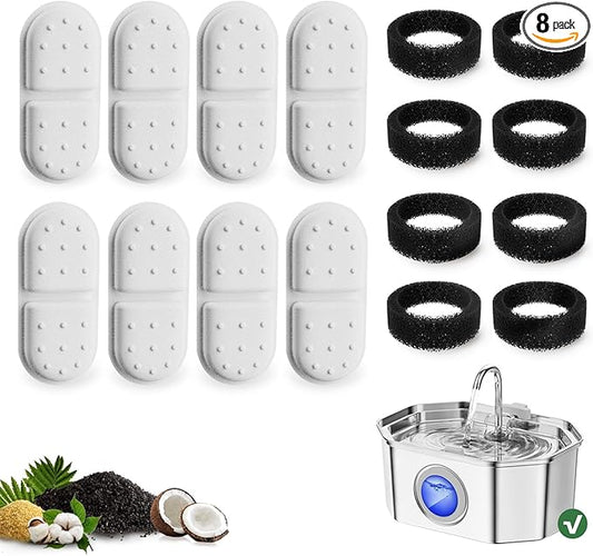 Apauk 8 Pack Replacement Filters/Sponges - Individually Packaged-Applicable to Cat Water Fountain Stainless Steel 108oz/3.2L, APAUK Automatic Pet Fountain Dog Water Dispenser