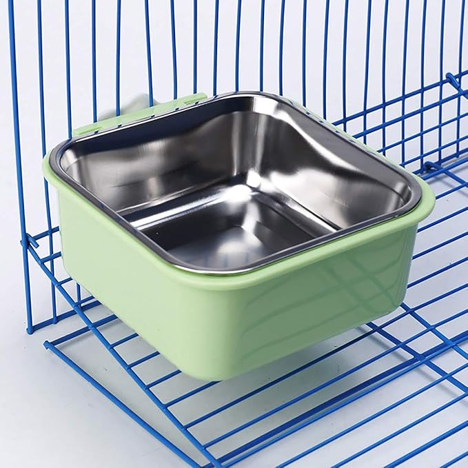 Luck Dawn Crate Dog Bowl, Stainless Steel Removable Hanging Food Water Bowl Crate Coop Cup,Pet Cage Bowls with Bolt Holder for Dog, Puppy, Cat, Rabbit, Bird,Small Animals (Large (Pack of 2))