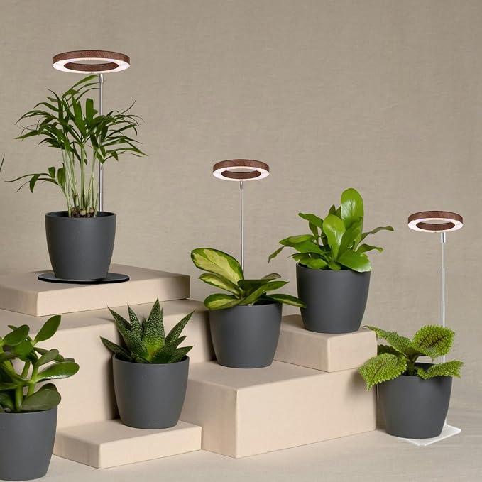 144 LEDs Plant Grow Light for Indoor Plant,Walnut Wood Grain Aluminum LED Grow Light with White Base, Height Adjustable,6.3" Aluminum Housing,Automatic Timer with 8/12/16 Hours,2 Pack