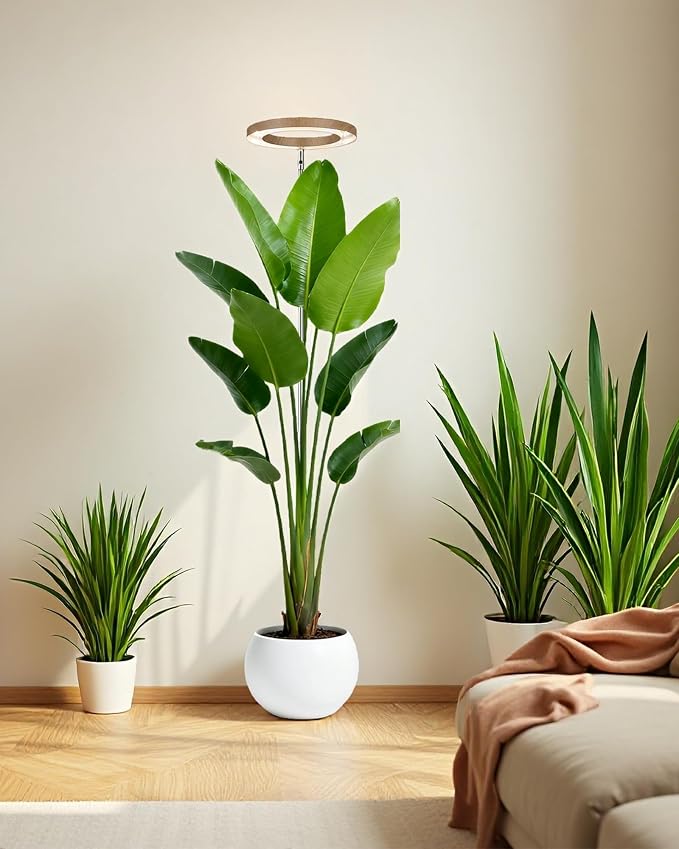 Plant Grow Light,LED Growing Light Full Spectrum for Indoor Plants,Aluminum Coffee Wood Grain Plant Lights,Height Adjustable, Automatic Timer, 5V Low Safe Voltage