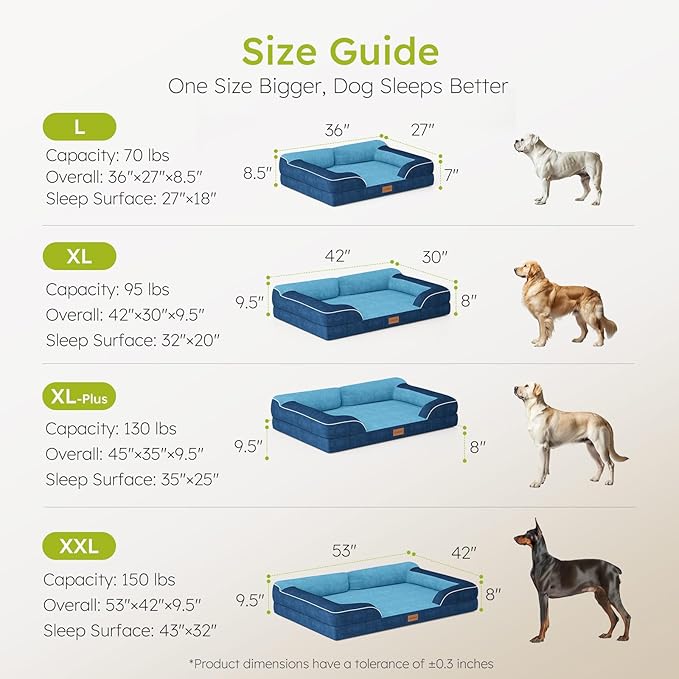 CWAWZ Jumbo Dog Bed for Extra Large Dogs, Orthopedic Dog Bed with Cooling Gel Memory Foam, Waterproof Pet Bed with Removable Washable Cover, 45" Pet Sofa Couch Dutch Velvet with Bone Toy, Navy Blue