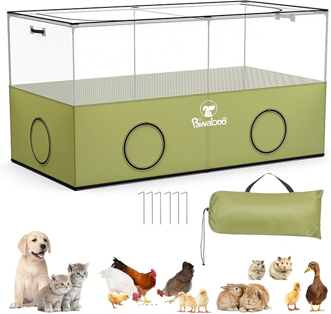 Pawaboo Small Animal Playpen, Pet Cage Tent with Breathable Mesh Wall and Bottom, Foldable Small Pet Enclosure for Puppy Kitten Rabbit Chicken Hamster Guinea Pig Indoor Outdoor Fence, Green
