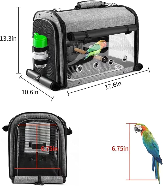 Bird Carrier Bag with Stand, Lightweight Backpack for Parrot, Portable Cockatiel Travel Cage with Accessories, Pet Transparent Breathable Carrier
