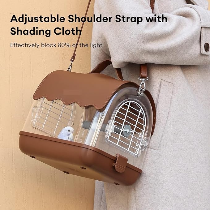 Bird Cage Bird Carrier Backpack with Perch, Transparent Travel Cage Bag with Shade Cover Visible Window for Parrots Budgie Home Decor(Brown)