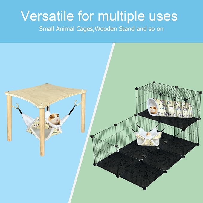 Small Pet Hammock & Tunnel Set for Ferrets, Guinea Pigs, Rats - Plush Hideout Bed & Cage Toy, 2-Pack, Yellow Guinea Pig Print