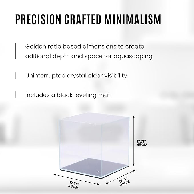 UNS Ultra Clear Rimless Tank - 24GAL | 91.1L - 17.71x17.71x17.71 | 45x45x45 CM, 6mm Glass Thickness, Leveling Mat Included - Low Iron, High Clarity Fish Tank w/ 45° Mitered Edge - [45C]