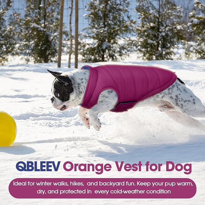 QBLEEV Reversible Dog Coat for Large Dogs, Waterproof Windproof Winter Jacket Keeps Big Breeds Warm & Dry, Adjustable Hook & Loop Puffer Vest, Purple, 3XL – Fits Labrador, Weimaraner, Great Dane
