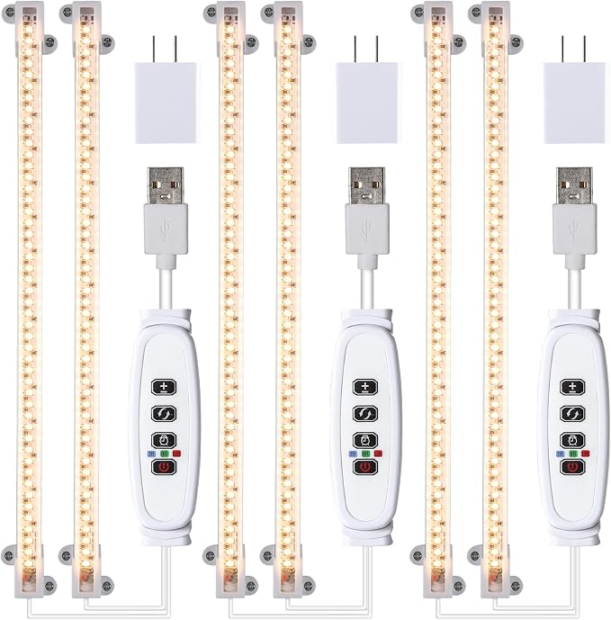 Hywyimlait 13 Inches Strip Growing Lamp for Indoor Plants, 3500K Full Spectrum LED Grow Light Strips with Auto ON/Off, 3/9/12H Timer & 10 Dimmable Levels for Green House Succulent (2 Head×3 Pack)