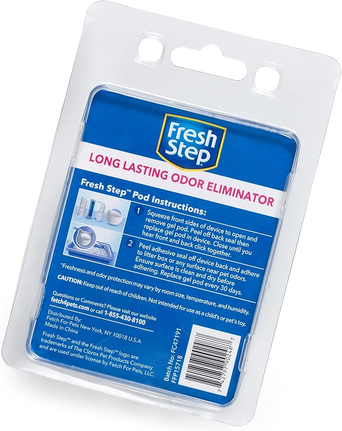 Fresh Step Cat Litter Box Deodorizing Gel Pod, Smart Gel Technology for 30-Day Odor Control, Adhesive Litter Box Deodorizer with Fresh Scent, 1 Device Plus 2 Refills, 0.54 Fl Oz