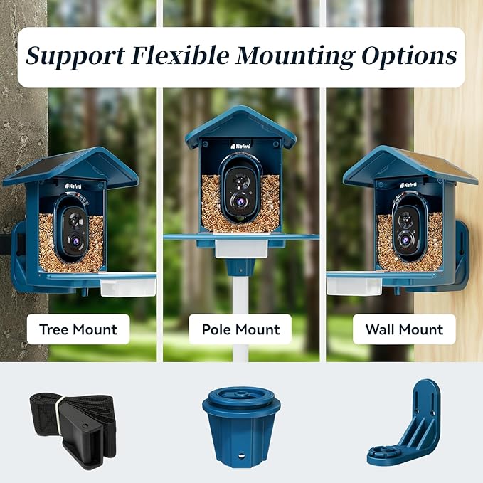 Smart Bird Feeder with Camera Solar Powered, 5GHz/2.4GHz, 2K HD Live View, AI Bird Species Identify, Instant Arrival Alerts, Weatherproof Outdoor Bird Feeder Camera, Best for Bird Lovers
