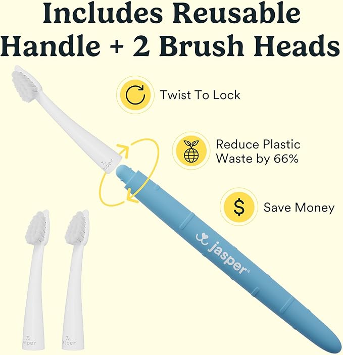 Jasper Microbrush Vet Approved Cat Toothbrush, Soft-Bristled Toothbrush Kit for Felines & Small Dogs, Non-Slip Handle with 2 Replaceable Tooth Brush Heads, Use with Cat Toothpaste, 2-Pack, Blue
