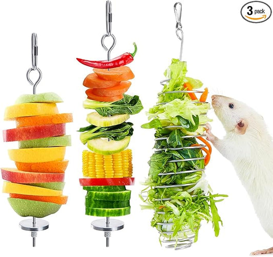 3Pcs Rat Enrichment Toys, 304 Stainless Steel Rat Foraging Toy for Fruit Vegetable Holder, Fancy Mice Cage Accessories Puzzle Toy, Hanging Rodent Toys Slow Feeder, Bird Foraging for Parakeet