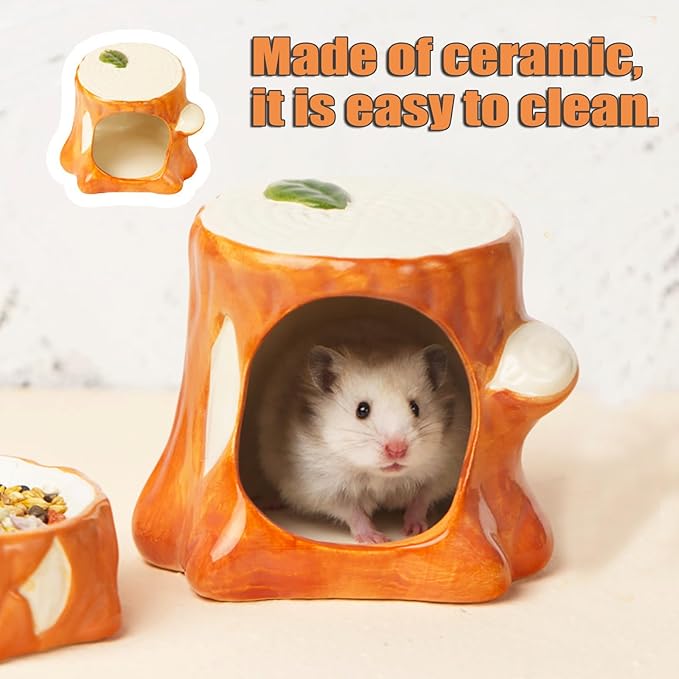 Hamster Hideout Ceramic, Hamster House and Habitats Cool Bed Ideal for All Season Dwarf Gerbil Mice Golden Bear
