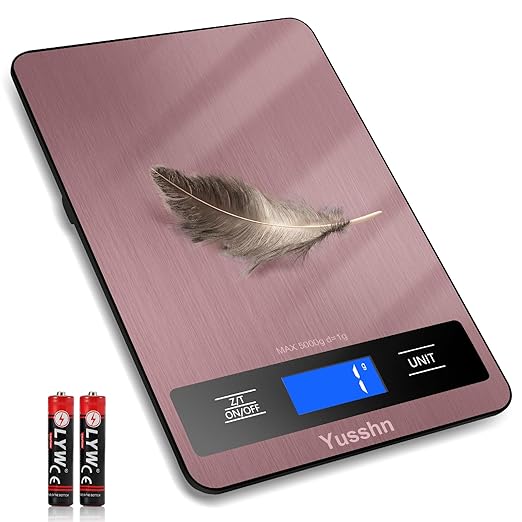 Yusshn Digital Kitchen Scale - Precision Food Scale for Cooking & Baking (1g/0.05oz Accuracy) - Waterproof Stainless Steel with LCD Display, Batteries Included - Weight in Grams & oz (Rose Gold)