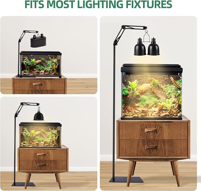 MECESOR Reptile Lamp Stand Adjustable Height 15.7-73.6inch with 360°Adjustable Swing Arm Heat Lamp Stand Plant Floor Light Holder for Bearded Dragon Turtles Snake and Chicks