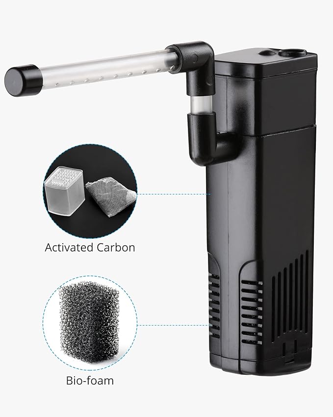 NICREW Aquarium Internal Filter, Submersible Power Filter with Multiple Function for Fish Tanks 5-10 Gallon, 53 GPH, 5W