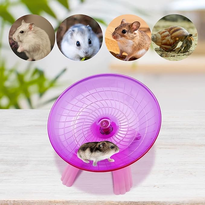 Litewood Small Hamster Wheel Hermit Crab Wheel Small Animal Flying Saucer Spinner Silent Running Exercise Toy Cage Tank Accessory for Dwarf Hamster Gerbil Mouse Rat Mice Hermit Crab (Pink)