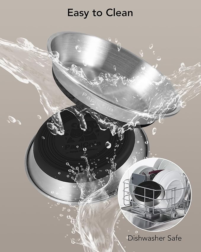 Stainless Steel Cat Bowls 2 PCS, Non-Slip cat Food Dishes, Metal Pet Food and Water Bowls, Whisker Friendly with Wide and Shallow Design, 6.3'' Wide, 0.7mm Thick Steel, Ideal Pet Dish (2 PC-6.3in)