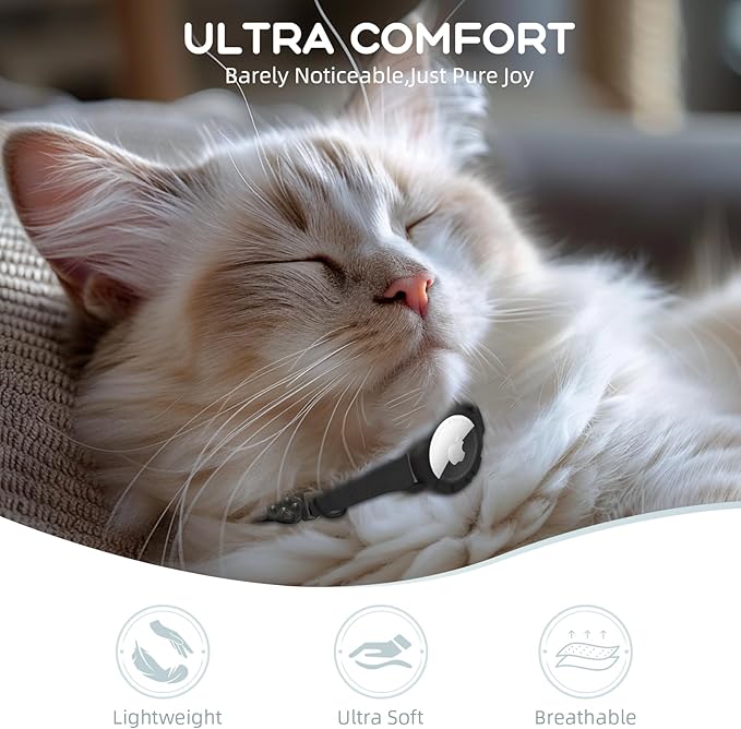 AirTag Cat Collars, Stretchy Collar with Apple AirTag Holder and Bell, Breakaway Ultra Design Elastic GPS Tracking Collars for Cats and Puppies, (7.5-12.5 Inch), Black