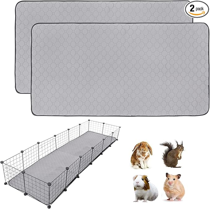 Guinea Pig Cage Liners, 24''X72'' Washable Guinea Pig Pee Pads, Non Slip Reusable Super Absorbent Guinea Pig Training Mat Bedding Fleece for Small Animals Hamster Rabbit Chinchilla Rat, 2Pack