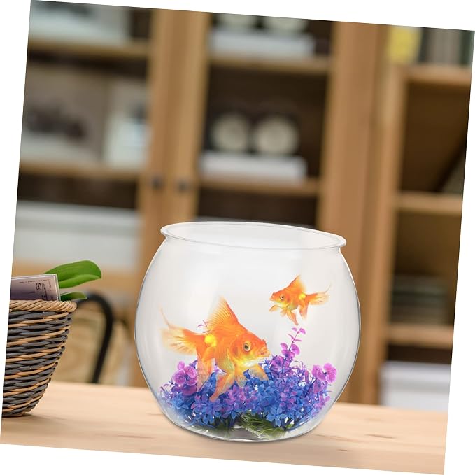 Transparent Fish Tank Clear Plastic Fish Bowl for Goldfish Turtle Desktop Aquarium Tabletop Tank Micro Landscape Container Decorative for Home Office Living Room 7.87 X 7.87 X 6.69 in