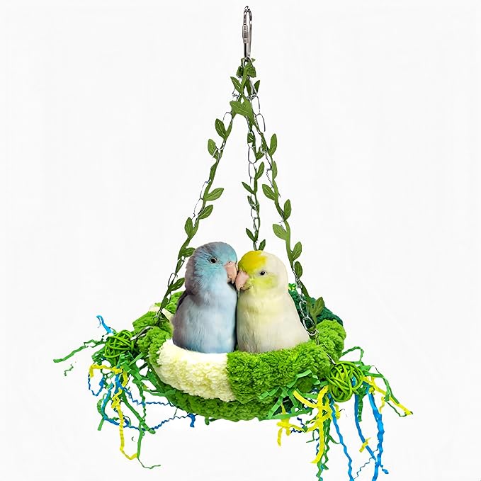 Bird Nest for Cage Bird Breeding Bed Cockatiel Snuggle Nest Parakeet Swing Bed Bird Hanging Hammock Parrot Sleeping Hut for Conure, Budgie, Lovebird, Finch, Small Pets-Green, Large Size