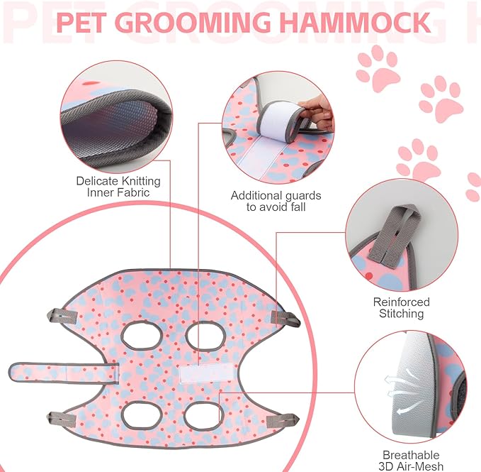 ATESON Dog Grooming Hammock for Small Dogs & Cats, Dog Grooming Harness for Nail Trimming, Pet Grooming Sling Helper with Nail Clippers/Nail Trimmers