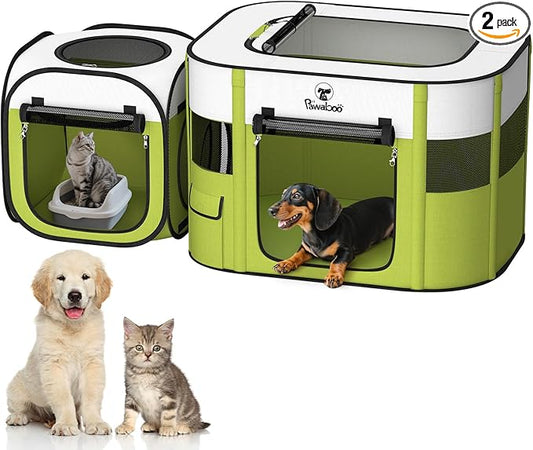 Pawaboo 2-in-1 Pet Playpen for Dog Cat, Portable Puppy Playpen with 600D Oxford, Divisible Pet Tent for Indoor and Outdoor Travel Use of Kitten and Puppy, Foldable Dog Enclosure