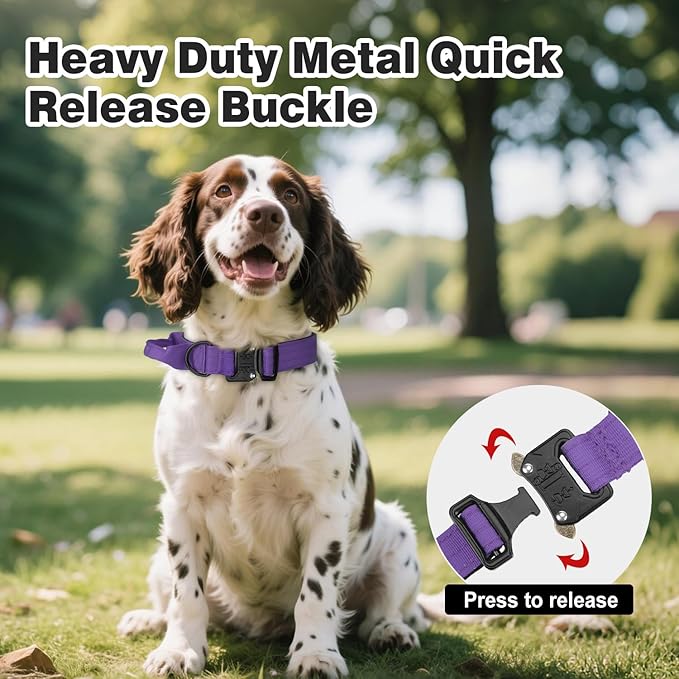 Joytale Tactical Dog Collar for Medium Dogs with Control Handle, Heavy Duty Military Training Collar for Power Breeds, AirTag Holder Case, Quick Release Metal Buckle, Soft Padded, M, Purple