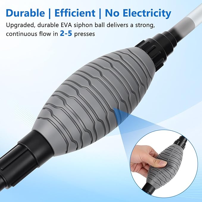 AQQA Gravel Vacuum for Aquarium Siphon - Adjustable Flow Fish Tank Cleaner with Handle, Manual Siphon Pump Water Changer Sand Rock Suction Cleaner, Upgraded Hard Hose with Threaded Connection (L)