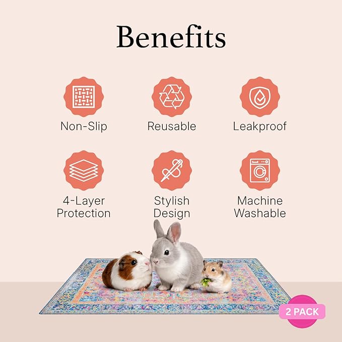 Lovewag Pets Reusable 2-Pack Small Animal Pet Bedding Mats - 16" x 24" Hamster Bedding - Machine Washable Guinea Pig Cage Liners - Guinea Pigs,Rabbits & Ferrets Waterproof Pee Pad (Marmalade Sunshine)