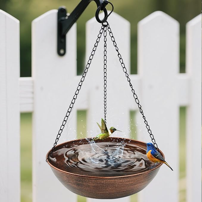 Hanging Bird Bath for Outside, 13" Metal Bird Bath Bowl with Chains & Hook Outdoor Hanging Birdbath for Tree, Gazebo, Patio, Balcony, Gift for Bird Lovers