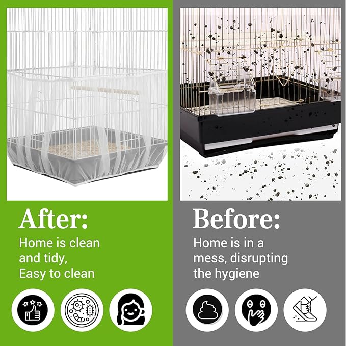 2 Pcs Bird Cage Netting Seed Catcher, Adjustable Bird Cage Skirt Birds Cages Net White Polyester Splash Guard for Parrot Finch Cages