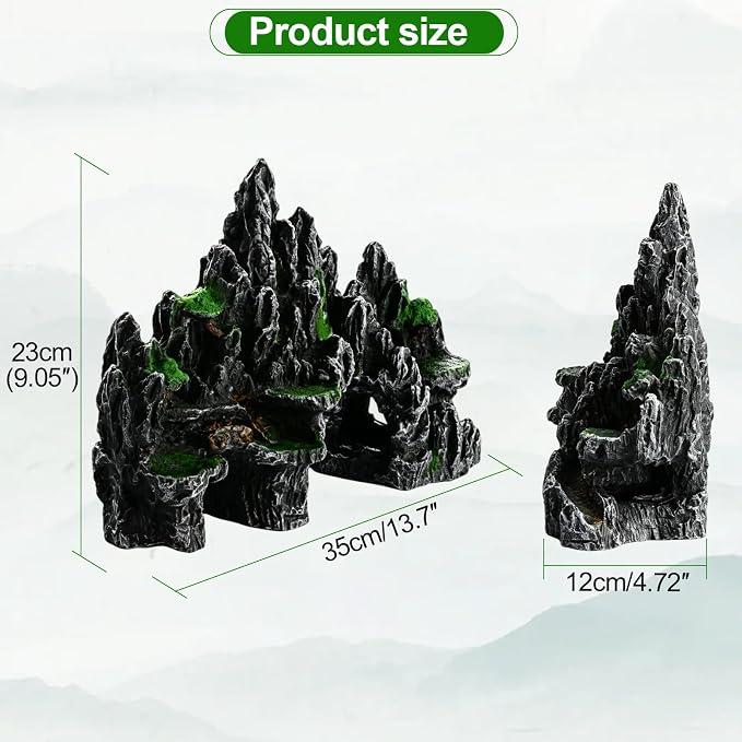 Saim Large Aquarium Mountain View Stone Decor 13.7''x4.72''x9.05'' | for betta cichlids hideaway cave,non-fading resin, climbing zone, hiding cave, low maintenance fitting for 10-17 gallon tank