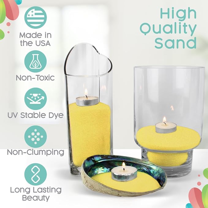 Sandsational Sparkle Canary Yellow Unity Sand, 1 LB (16 oz), Pastel Yellow Colored Sand for Weddings, Vase Filler, Home Decor, Crafts, Terrariums, and More