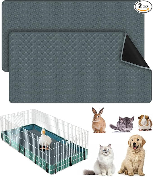 Bissap 2 Packs Guinea Pig Cage Liners, 47''X24'' Washable Guinea Pig Pee Pads Non Slip Reusable Fast and Super Absorbent Bedding for Small Animals Rabbit Hamster Chinchillas Rat - Grey