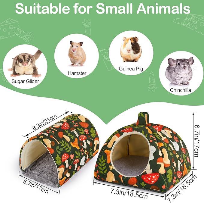 Bienbee Guinea Pig Hideout, Washable Guinea Pig Tunnel Set, 2 Pack Guinea Pigs Toys Guinea Pigs Cage Accessories for Small Animal Mouse Hamster Hedgehogs Rats, Green Mushroom