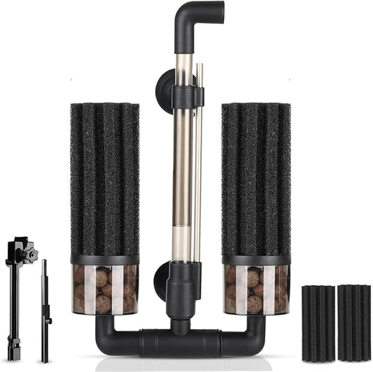 hygger Aquarium Double Sponge Filter: Upgraded Sponge Filter with Larger Filtration Area, Come with Extendable Clip, 2 Spare Biochemical Sponges, Bioceramic Balls, for Freshwater Saltwater Tank - S