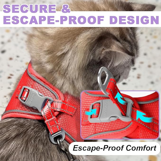 Cat Harness and Leash Set,Escape Proof Kitten Harness,Step in Adjustable Soft Lightweight,Easy Control,Reflective Strips Comfortable for Walking Travel(Red,M)